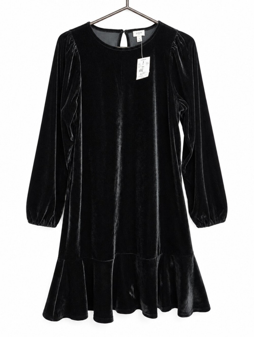 J.Crew Black Velvet Ruffle Hem Long Sleeve Dress Size Small NWT